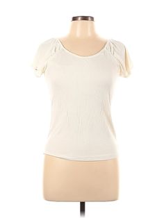 T Tahari Short Sleeve T Shirt Size: Large Tops - used. 93% VISCOSE, 7% SPANDEX | T Tahari Short Sleeve T-Shirt: Ivory Tops - Size Large Fitted Cream Crew Neck T-shirt, Cream Stretch Short Sleeve Tops, Cream Stretch Tops With Short Sleeves, Fitted Off White Short Sleeve Tops, Cream Stretch Crew Neck Top, Off White Stretch Casual Top, Cream Scoop Neck Tops For Spring, Casual Off White Stretch Top, Casual Off-white Stretch Top