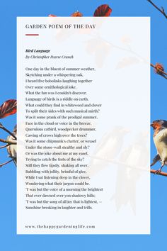 a page from the garden poem of the day with birds perched on top of branches