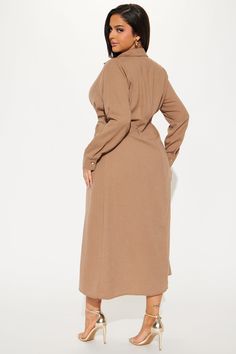 Available In Wine And Mocha. Button Down Midi Shirt Dress Collar neckline Long sleeves Button front Cinched waist 100% Polyester Imported | Ophelia Button Down Midi Shirt Dress in Mocha size Medium by Fashion Nova Fall V-neck Maxi Dress With Button Closure, Solid Button-up Maxi Dress For Fall, Fall Solid Button-up Maxi Dress, Solid Color Button-up Maxi Dress For Fall, Brown Long Sleeve Dress With Button Closure, Brown Long Sleeve Dress With Buttons, Brown Long Sleeve Shirt Dress For Work, Beige Button-up Shirt Dress With Button Cuffs, Button-up Maxi Dress For Work With Button Closure