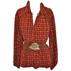 Yves Saint Laurent Multi-Color "Poet's" Crepe di Chine Blouse For Sale at 1stDibs Designer Silk Blouse For Fall, Multicolor Silk Blouse For Work, Ysl Lipstick, Poet Blouse, Peasant Shirt, Strapless Bustier, Vintage Ysl, Lipstick Red, Balloon Sleeve Blouse