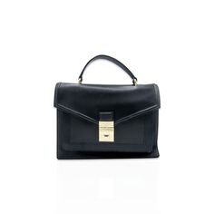 Ted Baker Women's Black Leather Briefcase Bag Purse - New Square Satchel With Gold-tone Hardware For Work, Black Business Bag With Gold-tone Hardware, Square Satchel With Gold-tone Hardware For Business, Square Business Satchel With Gold-tone Hardware, Black Rectangular Briefcase With Gold-tone Hardware, Formal Black Briefcase With Detachable Handle, Black Satchel Briefcase With Gold-tone Hardware, Classic Black Square Flap Bag, Business Shoulder Bag With Gold-tone Hardware In Black