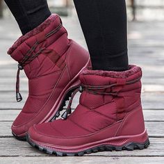 Winter Warm Women Boots Waterproof Snow Boots Plush Ankle Shoes Woman Red Black Boot Ladies Botas De Mujer Invierno Nuevas Red Winter Boots With Round Toe, Winter Walking Boots With Flat Heel, Red Boots With Round Toe For Winter, Flat Heel Winter Walking Boots, Red Round Toe Boots For Winter, Casual Waterproof Boots With Padded Ankle, Casual Winter Waterproof Boots With Padded Ankle, Casual Waterproof Boots With Padded Ankle For Winter, Winter High-top Waterproof Boots