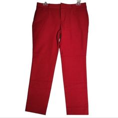 Banana Republic , Red, Slim Ankle, Mid Rise Slacks Pants. Great For Christmas ! Size: 6 Petite Waist: 16" Flat Rise: 8.5" Long Inseam: 26" Long Leg Opening : 6.25" Flat Style: Sloan No Pockets At The Back Front Pockets Are Sawn Shot New With Tags Item # B32- 0231-2 15- 14-12-2 Classic Red Bottoms For Business Casual, Red Fitted Dress Pants For Business Casual, Fitted Red Dress Pants For Business Casual, Classic Red Trousers, Red Straight Leg Dress Pants For Spring, Red Classic Straight Leg Bottoms, Red Stretch Straight Leg Pants, Classic Red Straight Leg Bottoms, Red Straight Leg Dress Pants For Formal Occasions