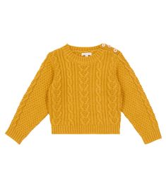 Louise Misha’s Aliou cable-knit sweater is handknitted from non-itchy material in ochre yellow. Like the grown-up version, this fisherman’s silhouette has a timeless design with buttoned shoulder details. Ochre Yellow, Louise Misha, Fisherman Sweater, Boys Sweaters, Cable Knit Sweater, Grown Up, Boy's Clothing, Cable Knit, Timeless Design