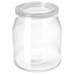 a clear glass jar with a lid on a white background, it is empty and ready to be used for storage