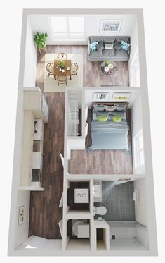 an overhead view of a two bedroom apartment