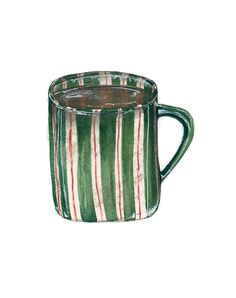 a green and red striped mug on a white background