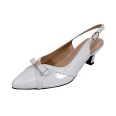 PEERAGE Sammy women's extra wide width slingback 1.5" low-heel. These ladies' shoes are beautifully designed with a patent leather upper and a stylish adjustable buckle. A cushioned insole adds comfort while the outer rubber sole helps with maximum surface traction. The stain-resistant leather completes this style for long day support. Leather Rubber sole Extra Wide Width (E) 1.5" Low-Heel Maximum Traction Rubber Outsole Bow on Toe Cap Slingback With Adjustable Buckle Questions? Contact Us Anyti Mens Sandals Fashion, Moccasins Women, Heels White, Classy Shoes, Slingback Heels, Wide Width Shoes, Leather Dress Shoes, Slingback Shoes, Wide Shoes