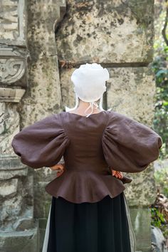 "Perfect occasion to feel yourself \"A Girl With a Pearl Earring\" or the 1700s witch. The jacket is made after English and Dutch 1630s patterns, the matching skirt and the apron are the markers of the working woman - maybe a maid or a wife of the artisan. The costume consists of the jacket, skirt and apron. The headwear is to be purchased separately. The jacket is inspired by 'A Girl with a Pearl Earring' film costume. It is made of brown linen and is fully lined. The jacket closes on front lac Historical Victorian Dress For Larp, Fitted Historical Victorian Dress For Larp, Fitted Victorian Dress For Larp, Vintage Victorian Dress For Larp, Historical Victorian Dress With Ruffles, Vintage Victorian Dress With Baroque Style, Fall Historical Victorian Dress, Fitted Traditional Victorian Dress, Traditional Victorian Dress For Costume