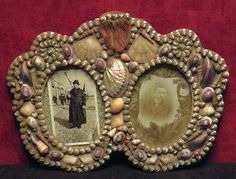 an old photo frame with two pictures in it