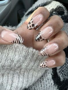 Brown Zebra French Tip Nails, Abstract Animal Print Nails, French Tip Animal Print Nails, Safari Print Nails, Tiger Stripe French Tip Nails, Animals Print Nails, Zebra Nails Acrylic French Tip, Different Animal Print Nails, Fun Nail Ideas Acrylic