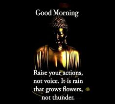 a buddha statue with the words good morning on it and an image of a buddha sitting in