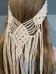 This macrame wedding headpiece is perfect for boho brides, minimal brides and brides looking for some vintage touches.  This headpiece can also be used in maternity photos or as a boho photo prop.  It's a one size fits all headpiece with an approximate 28 inch length at the back. If you would like it to be longer or shorter, include that in the note.  This macrame veil is made using 3mm natural cotton cord and is a great touch for any boho wedding.  REFUNDS/EXCHANGES: Shipping time is estimated Macrame Veil, Boho Veil, Maternity Boho, Macrame Headband, Boho Veils, Boho Maternity, Macrame Wedding, Bouquet Wrap, How To Wrap Flowers