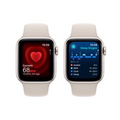 two apple watch faces showing the heart rate and sleep stages