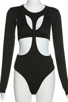 Enhance your silhouette with this long sleeve bodysuit, featuring strategic hollow details. The shapewear design offers a smooth, flattering fit, ideal for everyday wear and special occasions. Details: Elasticity: Medium Stretch Fabric Type: Broadcloth Material: POLYESTER Material: COTTON Size (IN) Bust Waist Shoulder Sleeve Length Length S 27.56-37.01 23.62-33.07 12.99 24.41 24.80 M 29.13-38.58 25.20-34.65 13.39 24.80 25.39 L 30.71-40.16 26.77-36.22 13.78 25.20 25.98 Fitted Black Bodysuit With Cutout, Stretch Long Sleeve Cutout Bodysuit, Black Low-cut Lined Bodysuit, Shapewear Bodysuit, Black Bodysuit, Long Sleeve Bodysuit, Shoulder Sleeve, Shapewear, Stretch Fabric