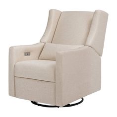 the glider recliner chair is upholstered and ready to be used in any room