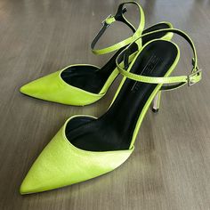 Great Condition. See Picture For Minor Rubbing. Never Worn Outside. Size Inside Says 6.5, But Fits Like An 8.5. Asos Shoes, Satin Heels, See Picture, Green Yellow, Shoes Women Heels, Shoes Heels, Asos, Satin, Women Shoes