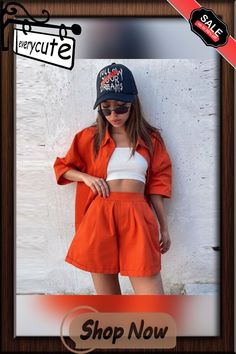 Women's Summer New Solid Color Casual Loose Lapel Short-sleeved Shirt High-waisted Shorts Two-piece Suit Casual 2pcs Set Spring Button-up Sets For Day Out, Button-up Sets With Pockets For Day Out, Solid Color Summer Vacation Sets, Solid Color Summer Vacation Set, Casual Short Sets With Pockets, Trendy Long Sleeve Summer Sets, Collared Summer Sets With Pockets, Summer Collared Sets With Pockets, Summer Short Sets With Pockets