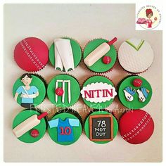 cupcakes decorated to look like sports related items