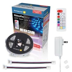 an image of a remote control and strip light kit for rgb color changing leds