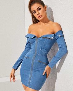 Fitted Denim Dress, Denim Dress Outfit, Womens Denim Dress, Denim Wear, Jean Dress, Denim Mini Dress, Trending Dresses, Looks Vintage