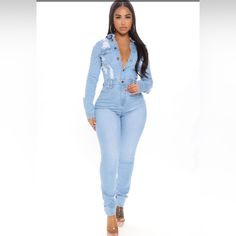 Brand New With Tags Size Xl Does Not Fit A Xl This Is A Juniors So It Fits A Large Only So Know Before You Purchase Final Price Fitted Mid-rise Light Wash Denim Jumpsuit, Light Wash Fitted Overalls, Fitted Light Wash Denim Overalls, Gucci Bag Dionysus, Jumpsuit Long Sleeve, Jumpsuit Long, Fashion Nova Pants, Review Fashion, Loungewear Women