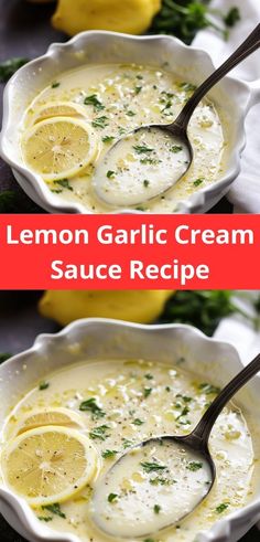 two bowls filled with lemon garlic cream sauce