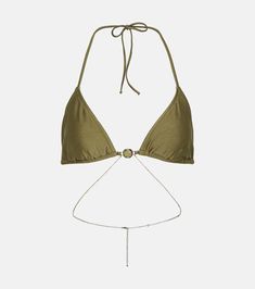 Chain bikini top in green - Bananhot | Mytheresa Party Swimwear With Triangle Top In Nylon, Party Nylon Swimwear With Triangle Top, Nylon Triangle Halter Top With Built-in Bra, Nylon Triangle Halter Top For Beach, Nylon Triangle Halter Top For Vacation, Chic Seamless Triangle Top Swimwear, Chic Seamless Halter Top For Beach, Chic Nylon Triangle Top Swimwear, Chic Triangle Halter Top For Sunbathing