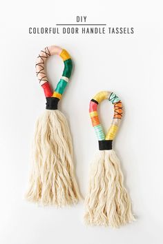 two colorful handmade tassels with the words diy on them and an image of