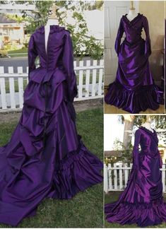 Brand New 19th Century Purple Vintage Victorian Gothic French Bustle Dresses Wedding Renaissance Medieval Southern Belle Ball Gowns Reenactment Theatre Clothing Halloween Costumes     Condition: Brand New   Color: amp;nbsp; As Picture   Material: Stain   Silhouette: Ball Gown   Sleeve Length: Long Sleeve   Dresses Length:Floor-Length   Neckline: V-Neck   Decoration: Ruffles   Style: Vintage   Includes: Dress      amp;nbsp; French Bustle, Belle Wedding Dresses, Purple Ball Gown, Victorian Bustle, Vampire Dress, Wedding Dresses Taffeta, Bridal Dresses Vintage, Carnival Ideas, Victorian Fashion Dresses