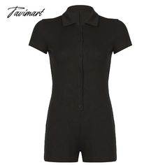 Tavimart Summer Women Casual Sport Short Jumpsuit Fashion Ribbed Collar Button Polo Neck Bodysuit Short Sleeve Jumpsuit Romper Yoga Wear Details Images Solid Color Summer Bodysuit With Buttons, Fitted Solid Bodysuit With Button Closure, Fitted Bodysuit With Button Closure, Summer Fitted Bodysuit With Buttons, Fitted Short Sleeve Jumpsuit With Buttons, Bodysuit Short Sleeve, Collar Bodysuit, Short Sleeve Jumpsuit, Body Suit With Shorts