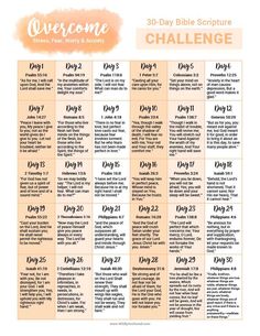 the 30 - day bible challenge is shown in this printable version, which includes an image