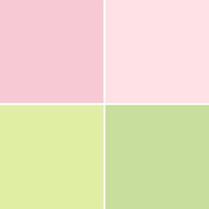 four different color swatches with one green, the other pink and light green in squares