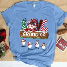 Personalized Grandma Snowman Shirt Grandma With Grandkids Name Christmas T-ShirtIf you looking for a personalized t-shirt to show your love to your family, it's will be best choice. Our Classic T-Shirt serves as the perfect short-sleeved shirt for your unique, funny, or personalized designs. Features such as a lay flat collar and a classic?ÿunisex cut will make this your new favorite t-shirt. Brand: Gildan Heavy weight fabric Classic unisex?ÿmakes this an easy fit Size up if you want something r Grandma With Grandkids, Snowman Shirt, Make Your Own Shirt, Custom Tee Shirts, Company Shirts, Name Christmas, Personalized Grandma, Personalized Clothes, Snowman Christmas