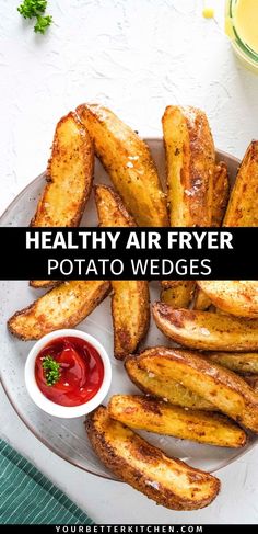 healthy air fryer potato wedges with ketchup on the side