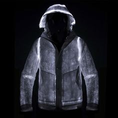 nemen LED jacket weaves optical fibers within nylon and steel fabric - designboom | architecture Wearable Electronics, Reflective Jacket, Led Fashion, Future Clothes, Mens Gear