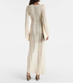 Myda knitted maxi dress in beige - Aya Muse | Mytheresa Elegant Long Knit Midi Dress, Elegant Stretch Dresses For Vacation, Fitted Maxi Beach Dress, Stretch Beachwear Dresses For Evening, Fitted Maxi Beachwear Dress, Elegant Stretch Knit Maxi Dress, Chic Knit Maxi Dress For Parties, Stretch Knit Maxi Dress For Party, Beige Knit Party Dress