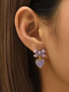 Glitter Detail Heart Drop Earrings Purple Fashionable   Plastic     Women Fashion Jewelry, size features are:Bust: ,Length: ,Sleeve Length: Purple Earrings Aesthetic, Purple Jewelry Aesthetic, Cute Jewelry Earrings, Purple Heart Earrings, Sweetheart Jewelry, Glitter Jewelry, Jewelry Purple, Purple Jewelry, Earrings Purple