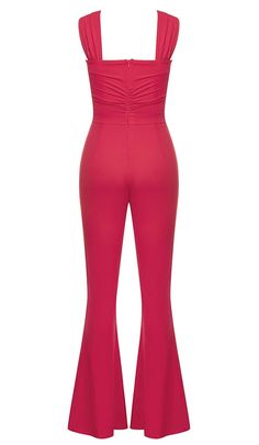 a red jumpsuit with an open back