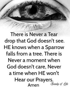 an eye with the words, there is never a tear drop that god doesn't see