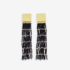 Harlow Brass Top Solid With Gold Stripe Beaded Fringe Earrings Black SHORT FRINGE Beaded Fringe Earrings, Back In Black, Human Hands, Human Hand, Beaded Fringe, Earrings Black, Gold Stripes, Fringe Earrings, Precision Cut