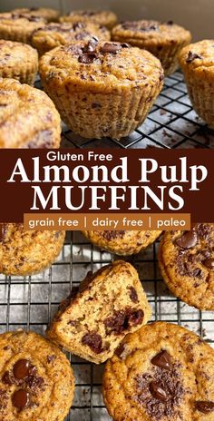 gluten free almond pulp muffins on a cooling rack