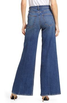 Far-out fashion, in all its groovy glory, comes through in these '70s-inspired jeans cut from Japanese denim with the widest legs we've seen this season. 27" inseam; 27" leg opening; 11 1/2" front rise 98% cotton, 2% polyurethane Machine wash, line dry Made in the USA of imported fabric 70s Inspired Wide Leg Flare Jeans For Fall, Fall Medium Wash Wide Leg Flares, Retro Denim Flares For Spring, 70s Inspired Wide Leg Jeans For Spring, Spring Medium Wash Retro Flares, Spring Retro Medium Wash Flares, Spring Retro Mid-rise Flares, 70s Inspired Denim Jeans For Spring, 70s Inspired Spring Denim Jeans