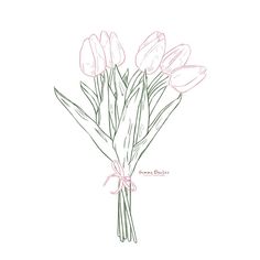 a drawing of some pink flowers on a white background