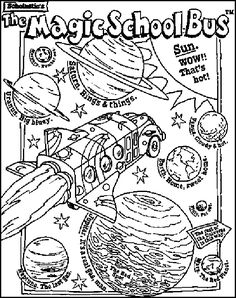 the magic school bus coloring page with planets and stars on it, as well as an image