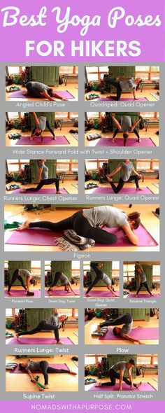 the best yoga poses for hikers are shown here in this poster, which shows how to