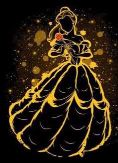 an image of a princess in a dress with stars on the back and gold sparkles all around her