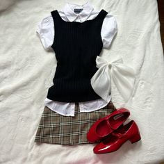 #oldmoneyaesthetic #preppy #oldmoneyoutfits #schooloutfitideas #schoolgirl #outfitinspo #chanelskirt #plaidskirtoutfits #plaidskirt #layeredoutfit #redshoes #redmaryjanes #maryjanes #collaredoutfit Old Money Outfit Board, 2000s Fashion Preppy, Real Preppy Outfits, Old School Preppy Outfits, 2000s Preppy Outfits, Colorful Old Money Outfits, School Girly Outfit, Old Preppy Style, Marinette Outfits Inspiration