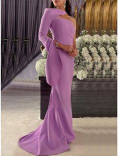 Sheath / Column Evening Gown Elegant Dress Formal Sweep / Brush Train Long Sleeve Halter Neck Fabric with Pleats 2024 Purple Long Sleeve Maxi Dress For Banquet, Spring Purple Maxi Dress For Banquet, Fitted Purple Maxi Dress For Banquets, Purple Long Sleeve Banquet Gown, Long Sleeve Purple Gown For Banquet, Purple Long Sleeve Gown With Sweep Train, Long Sleeve Purple Banquet Gown, Purple Fitted Long Sleeve Gown, Fitted Long Sleeve Purple Gown