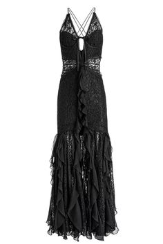 Edera Ruffle Lace Maxi Gown by Alice + Olivia at ORCHARD MILE Cowgirl Fashion, Maxi Lace Skirt, Ruched Maxi Dress, Embellished Collar, Maxi Gown, Lace Midi, Lace Maxi, Maxi Gowns, Lace Midi Dress